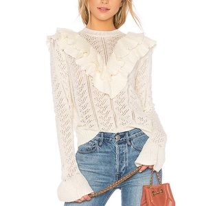 Tularosa Cream Ruffled Statement Sleeve Sweater